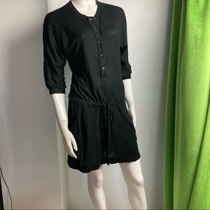 BCBG  TShirt Dress Cotton knit 3/4 sleeve Drawstring Black size xs